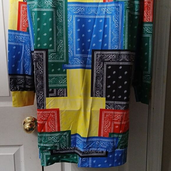 Multicolor bright bandana print blocked long sleeve dress - Picture 5 of 7